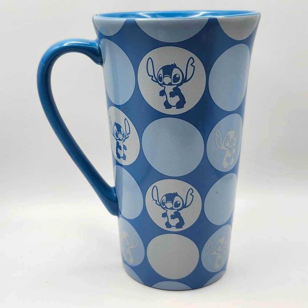 Disney Stitch Ohana Means Family Blue Polka Dot 16oz Ceramic Mug Disney Store